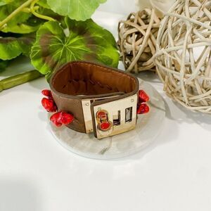 3/$20 Vegan Leather Cuff Bracelet with Red Stones Accent